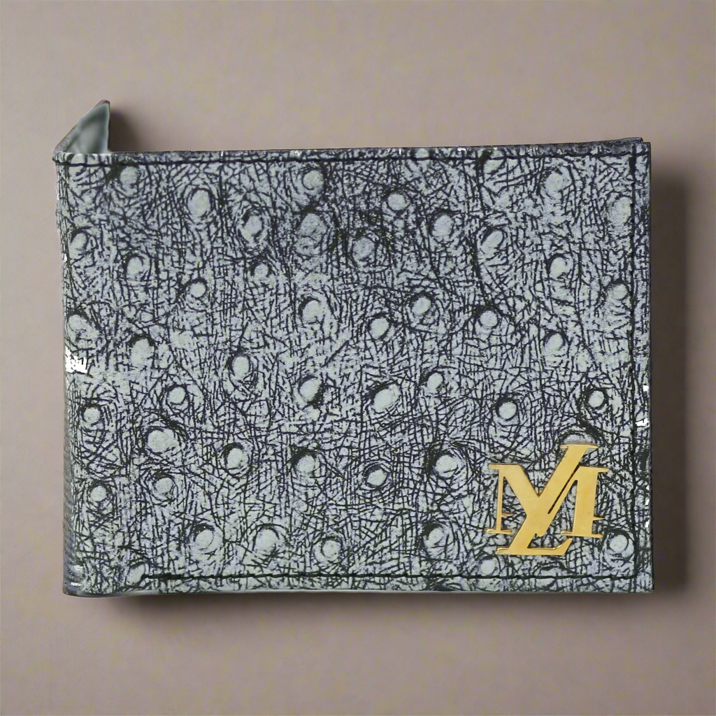 Ostrich Bi-Fold coin pocket White with black wallet