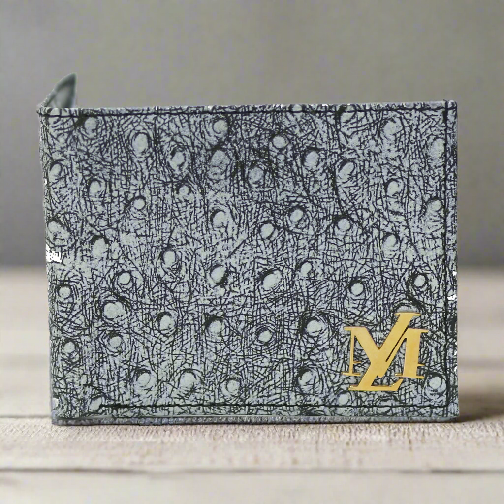 Ostrich Bi-Fold coin pocket White with black wallet
