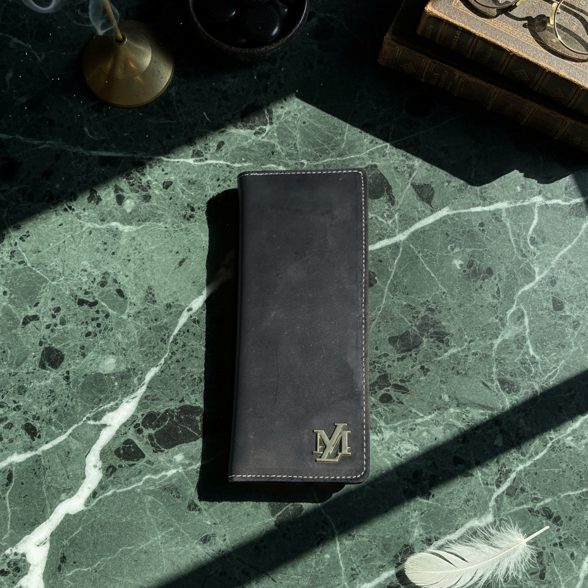 Black Cheque book + Card combo Leather wallet