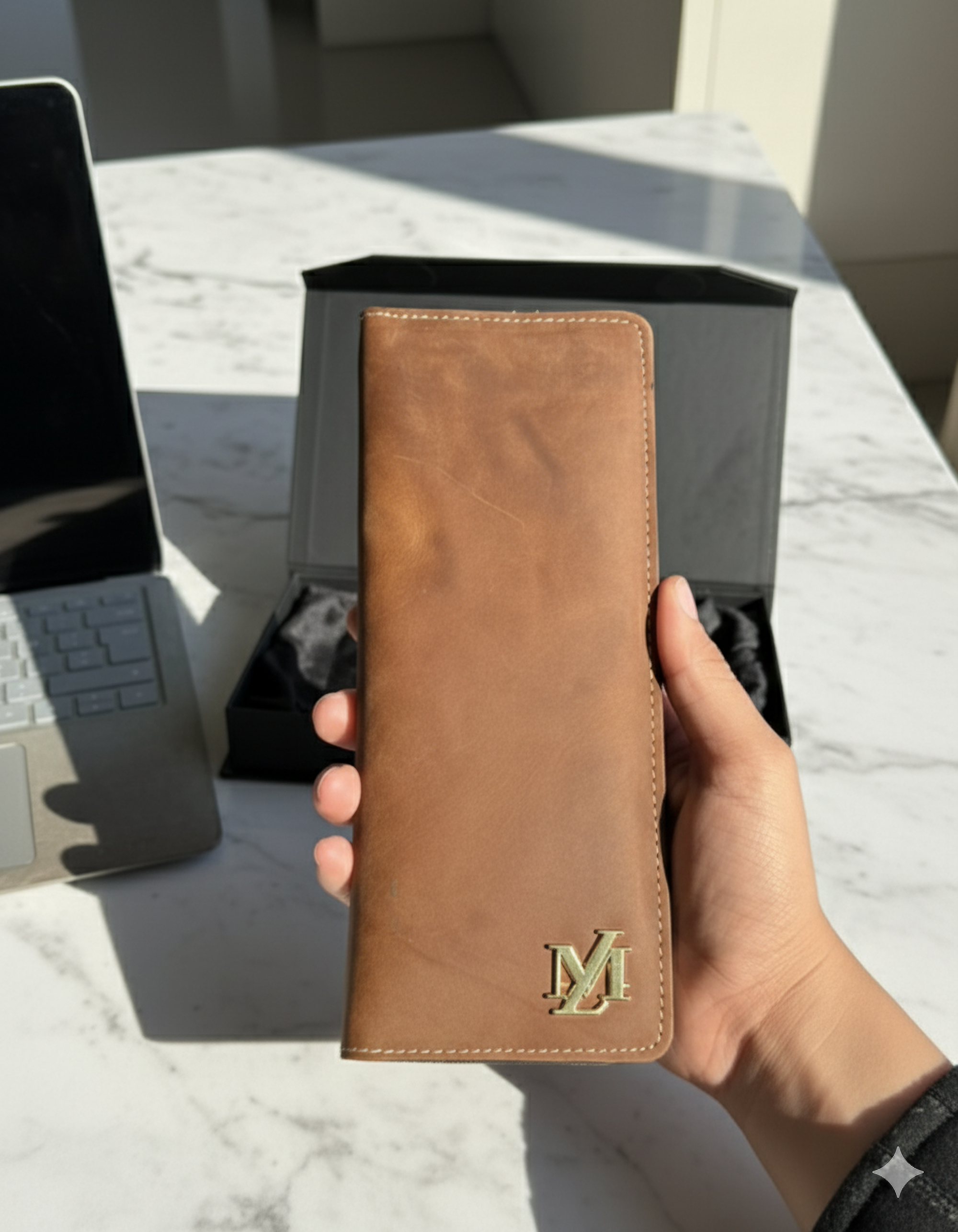Brown Cheque book + Card combo wallet