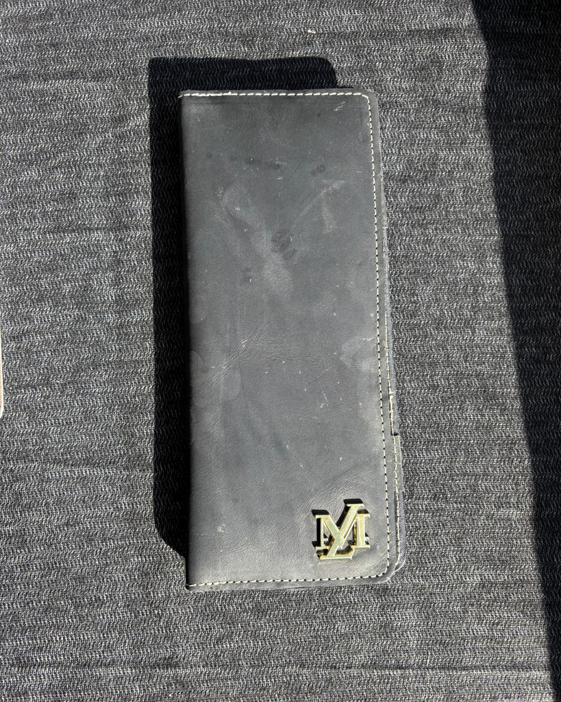 Black Cheque book + Card combo Leather wallet