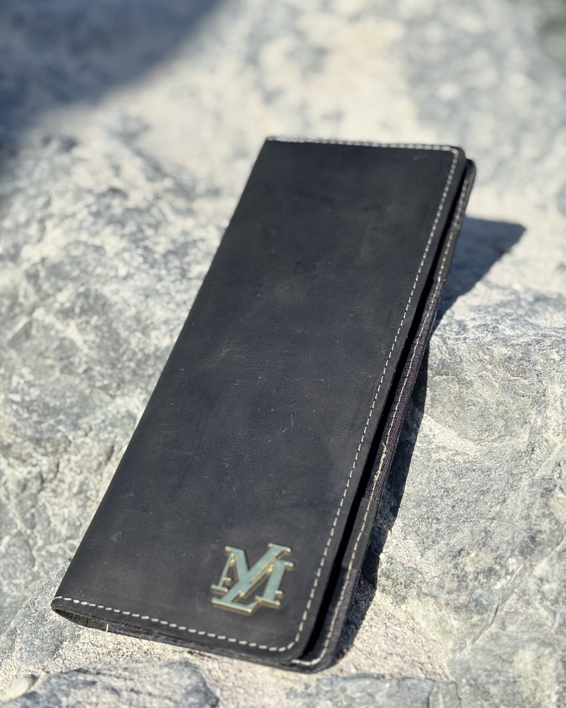 Black Cheque book + Card combo Leather wallet