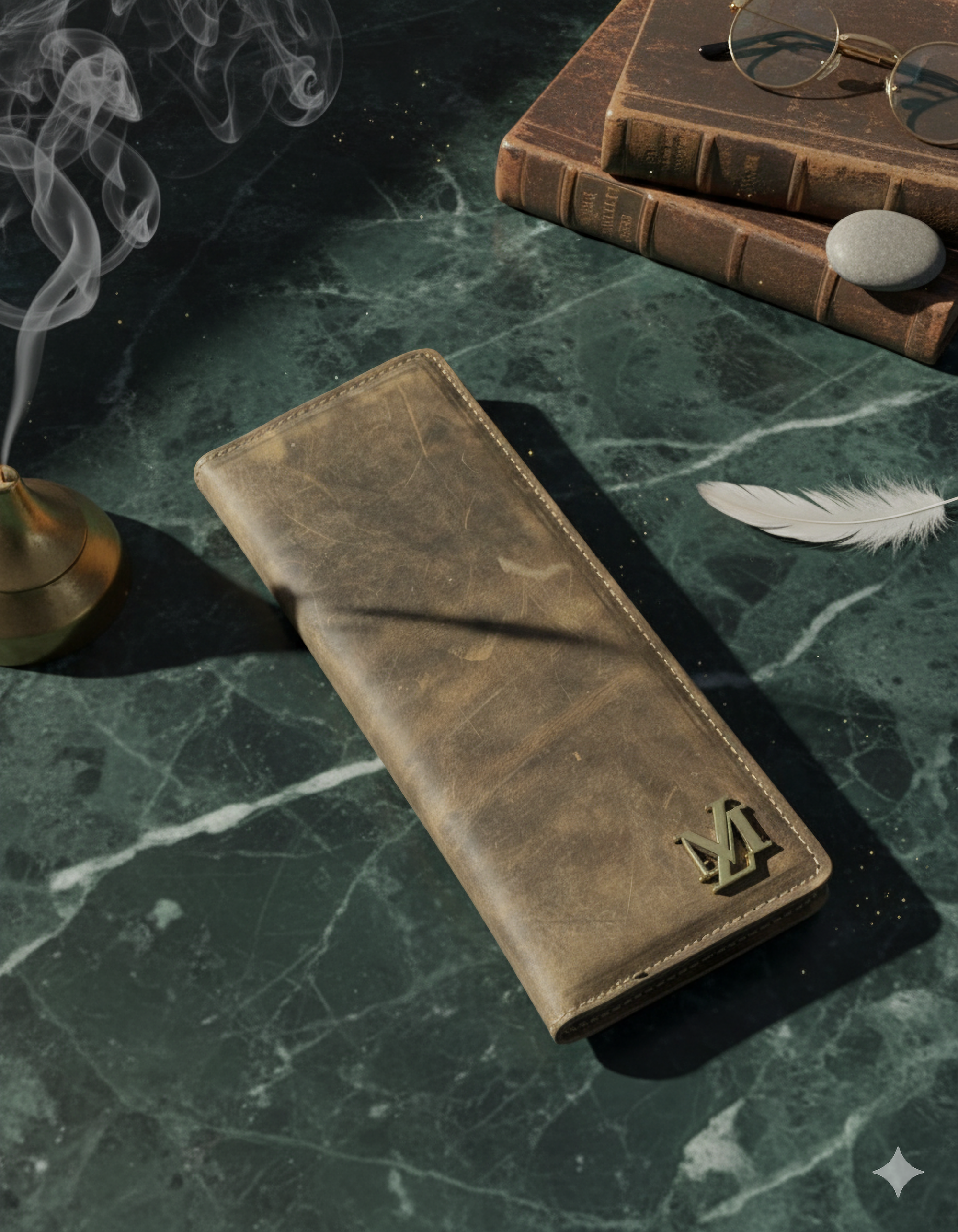 Green Cheque book + Card combo Leather wallet