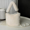 Plush Bucket Bag With Pearl Chain