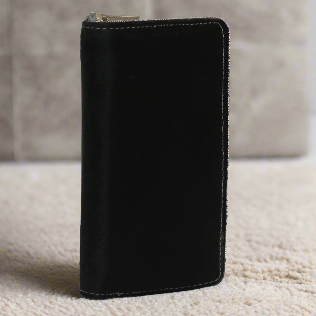 Black Hair-On zipper Wallet