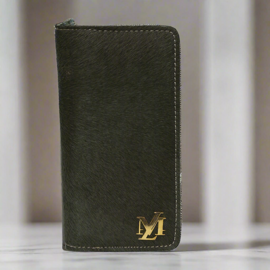 Grey Hair-On zipper Wallet