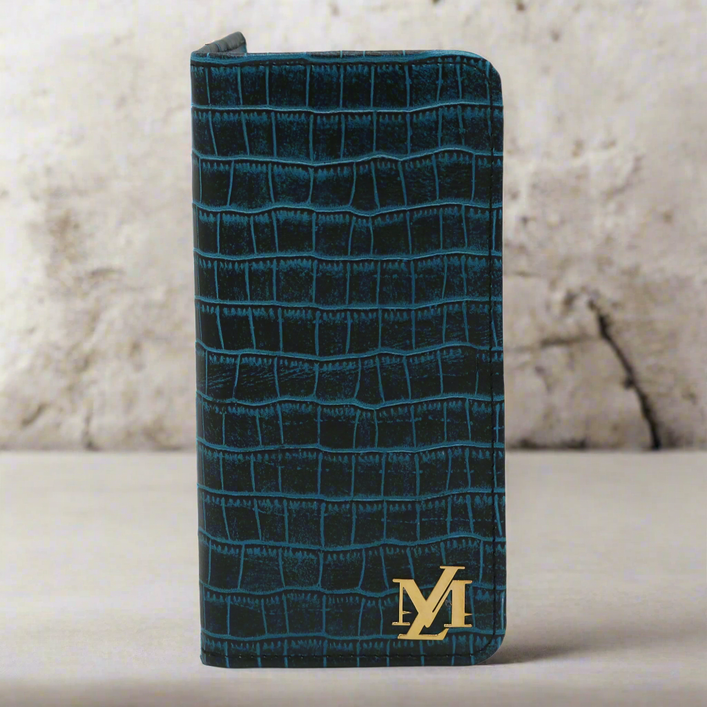 Blue Dianne Waxed Crocodile Wallet