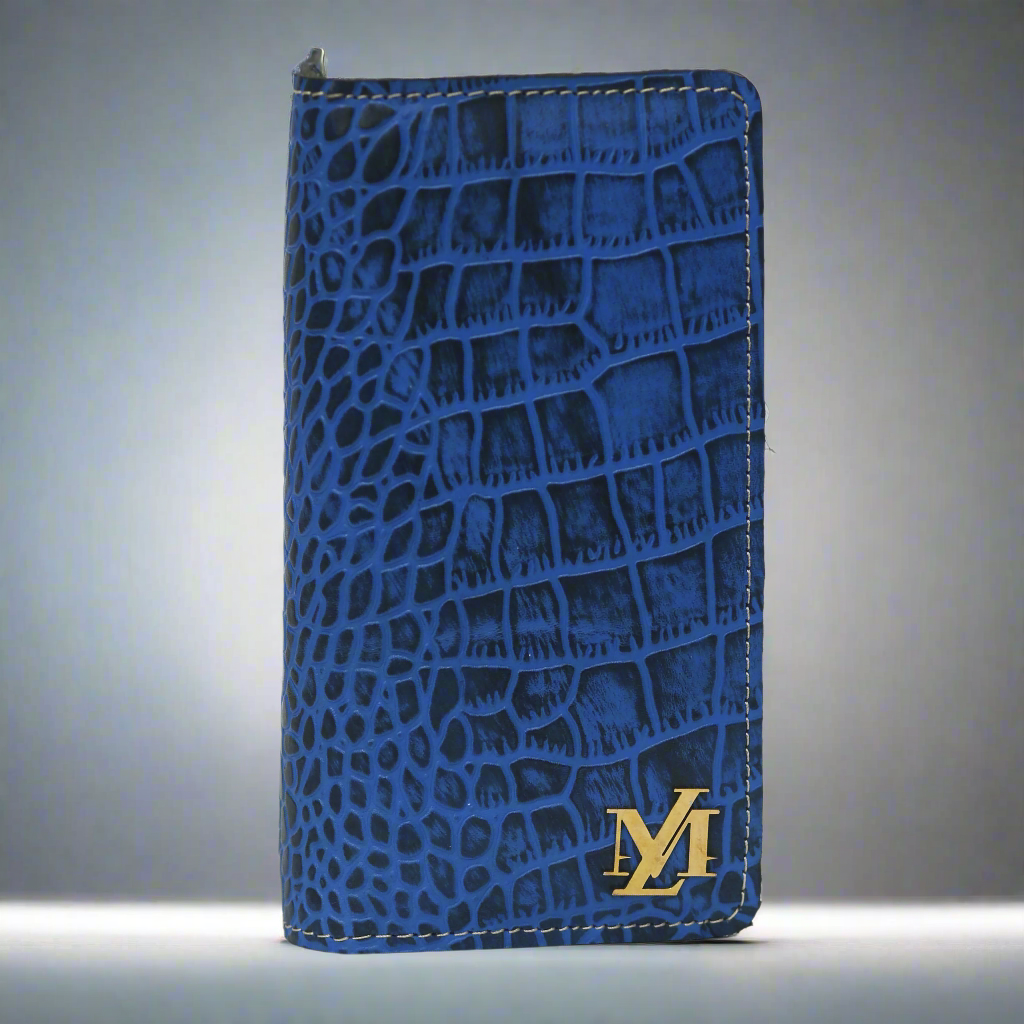 Blue Textured zipper Wallet