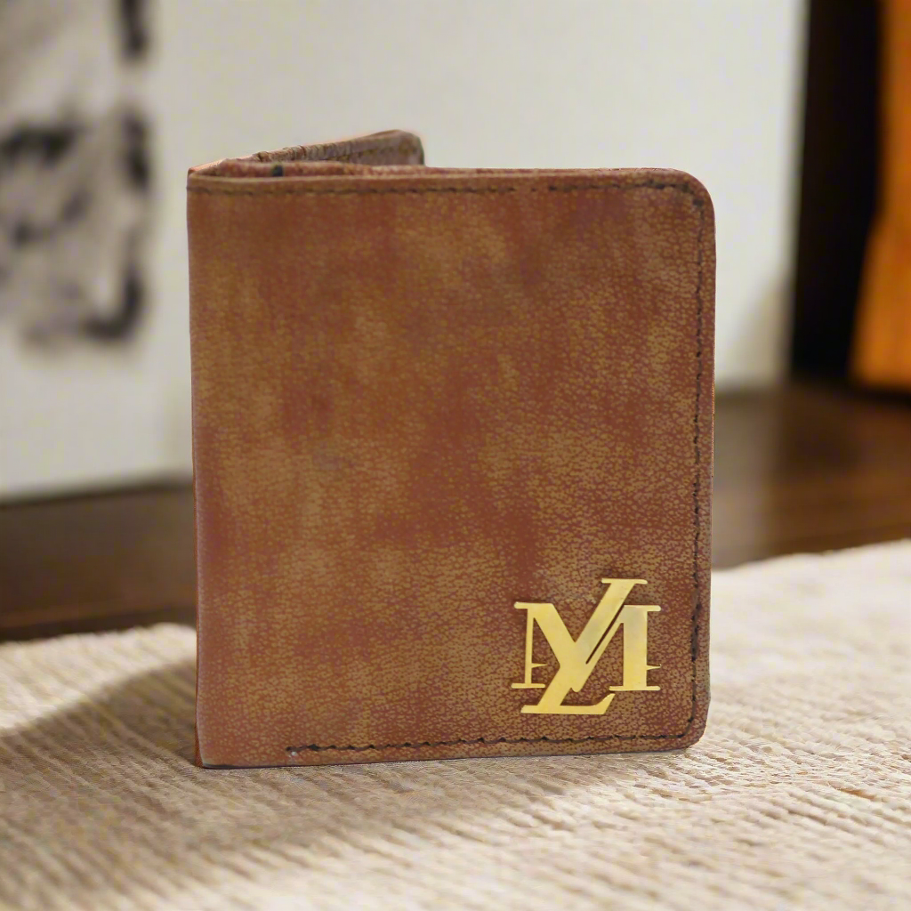 Brown and Orange Grained Mini Wallet