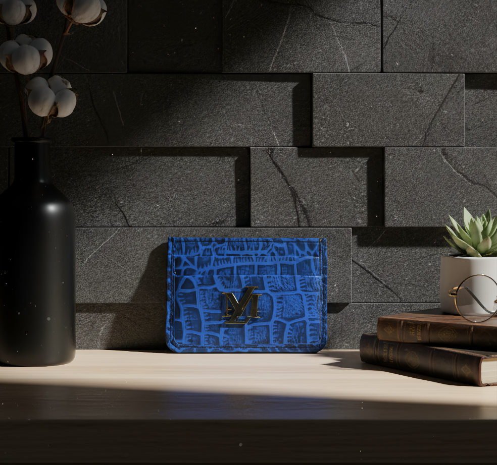 Sky blue with Black Wax Crocodile Card Holder