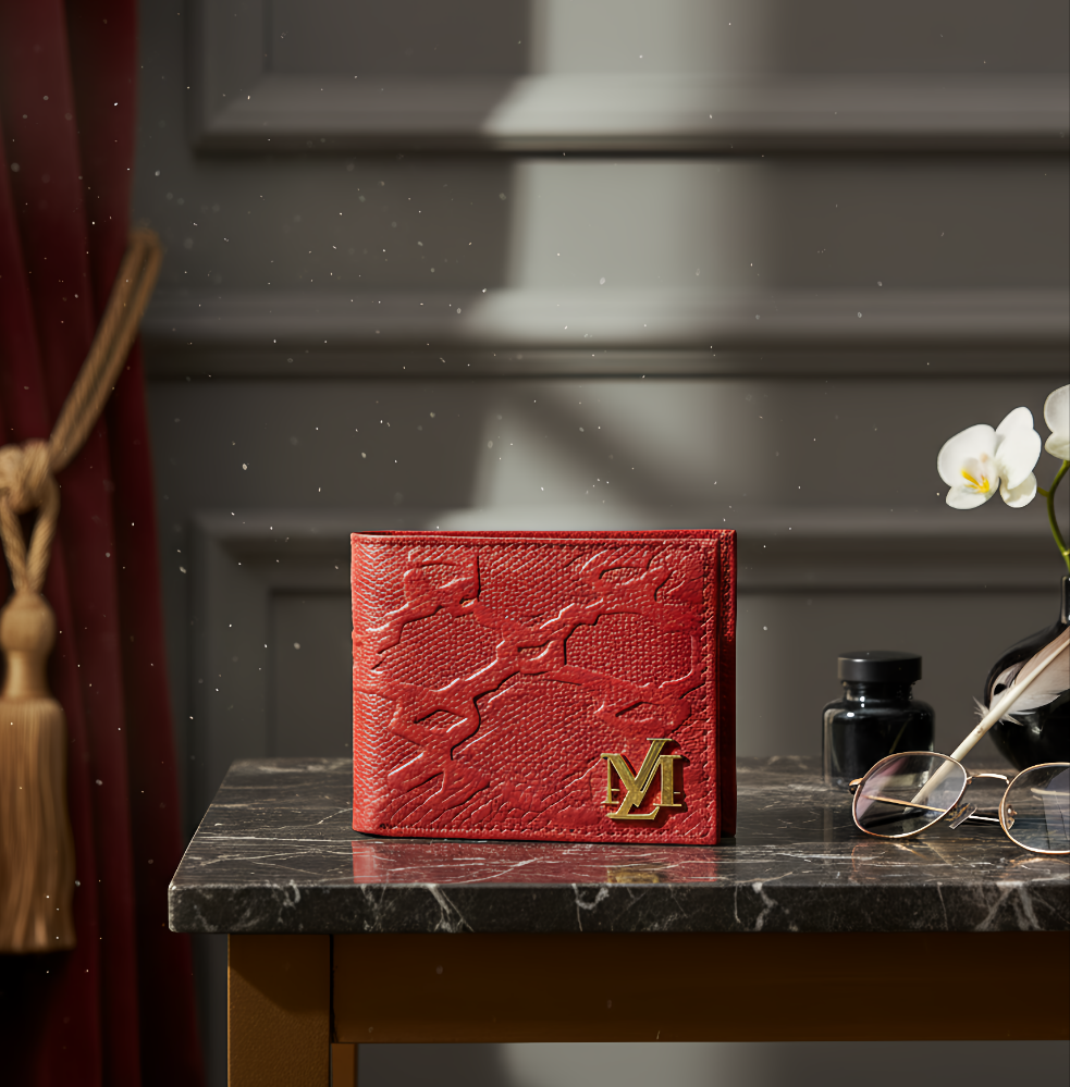 Red Python Bi-Fold Coin Pocket Plain Red
