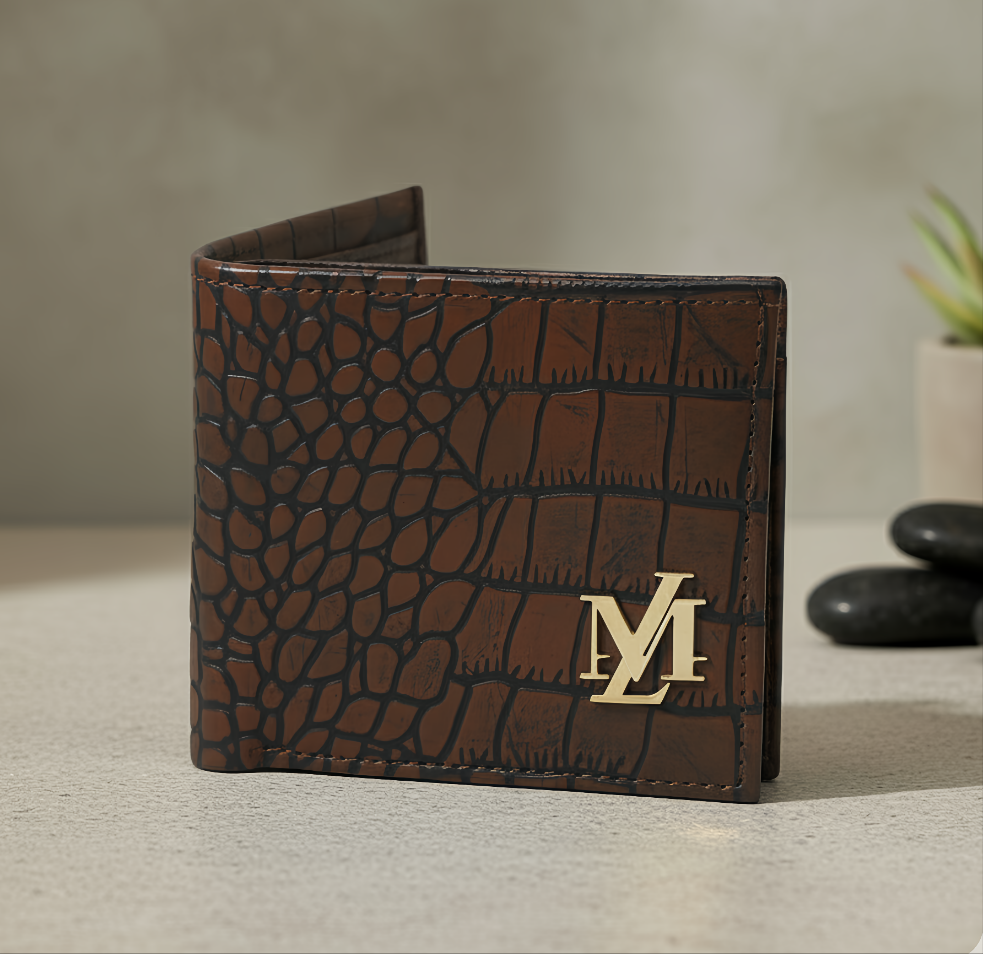 Crocodile Bi-fold Brown with Black Wallet