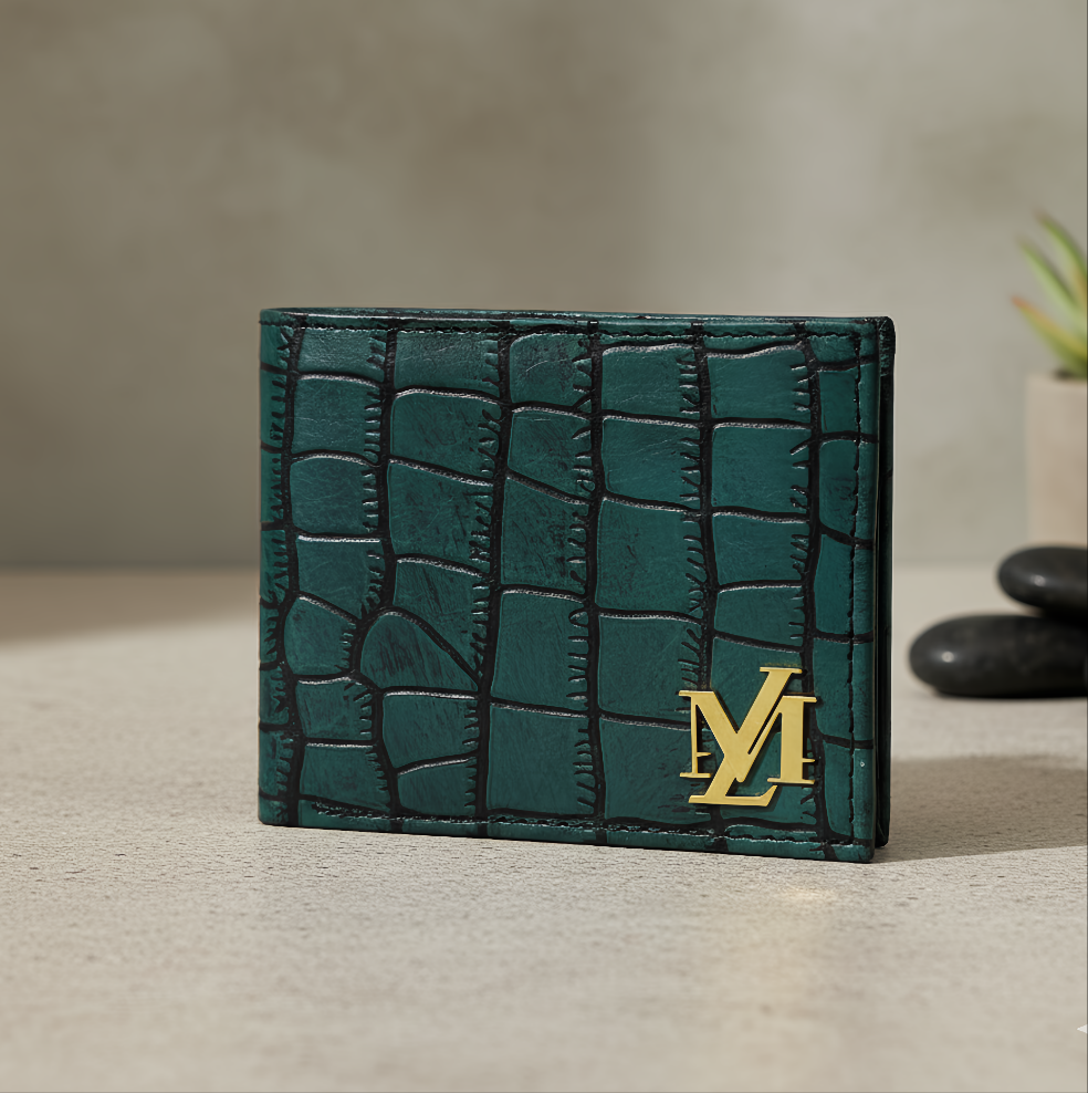 Crocodile Bi-Fold coin pocket Ferozi with Black Wallet