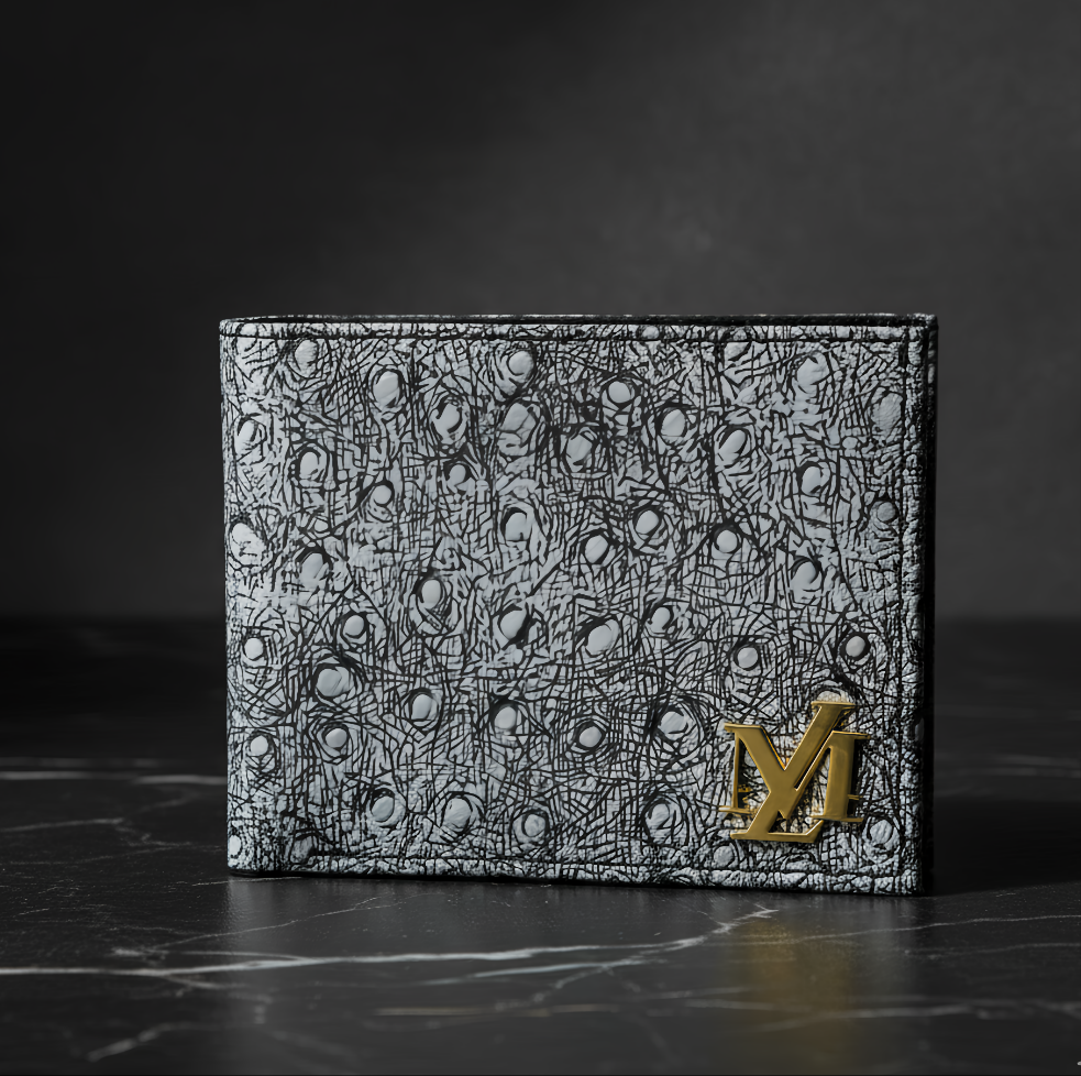 Ostrich Bi-Fold coin pocket White with black wallet