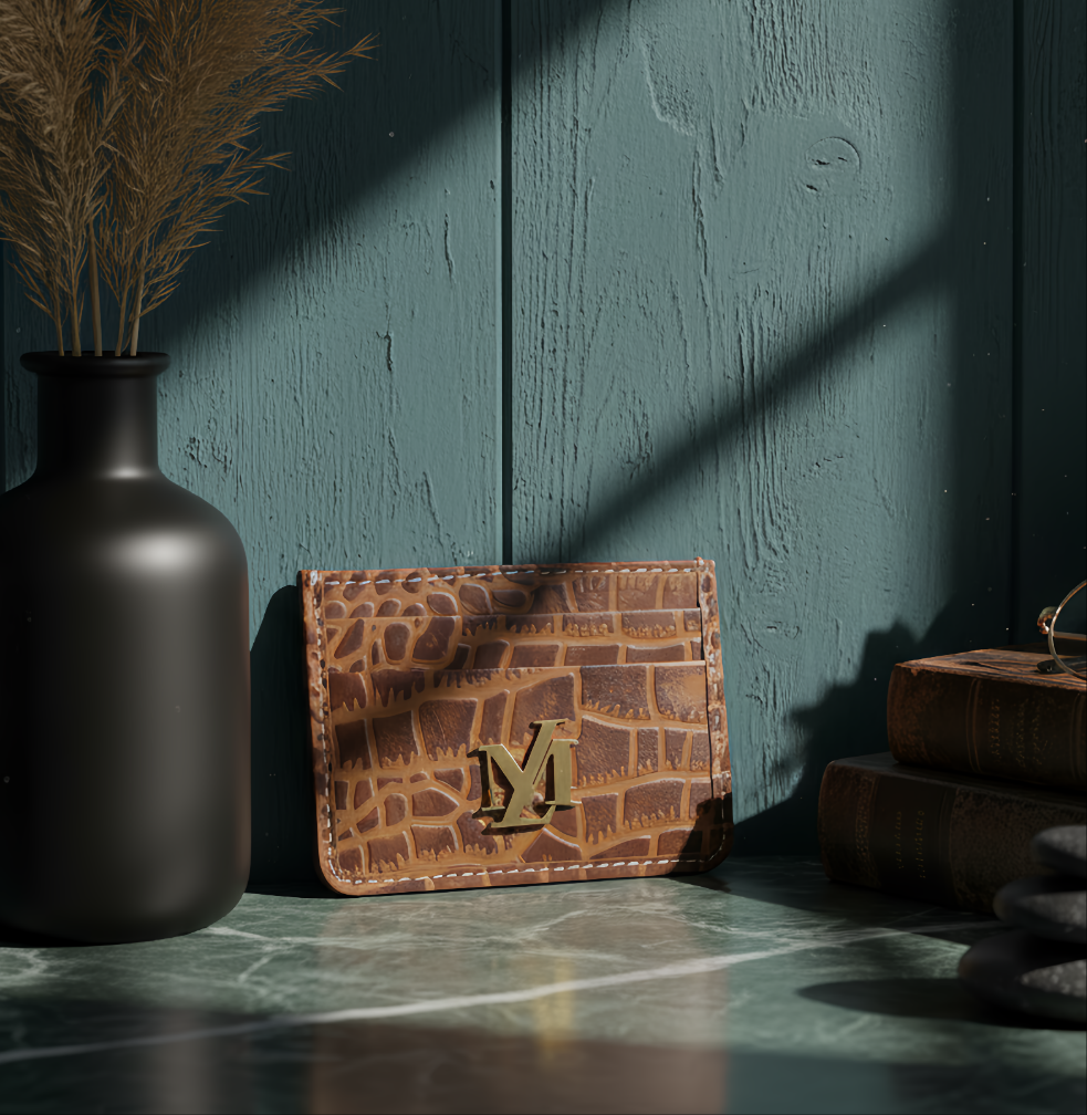 Conic with Black waxed Crocodile Card Holder