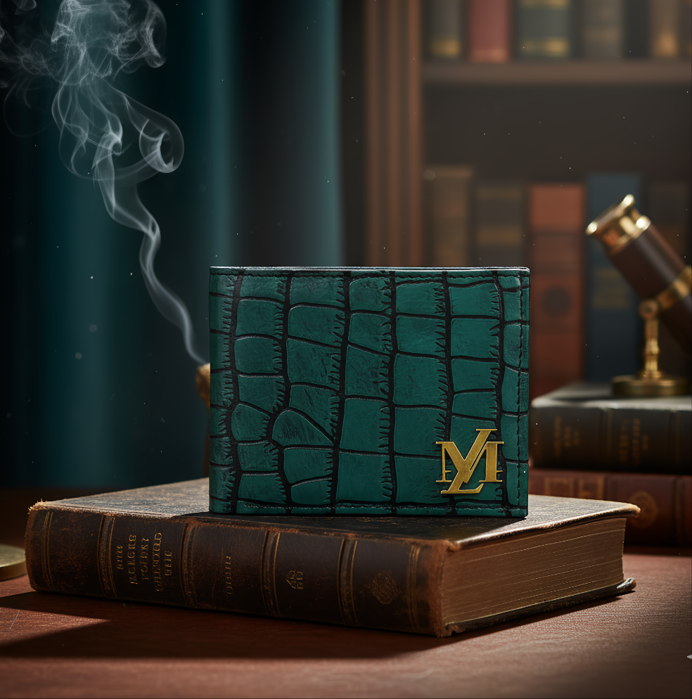 Crocodile Bi-Fold coin pocket Ferozi with Black Wallet
