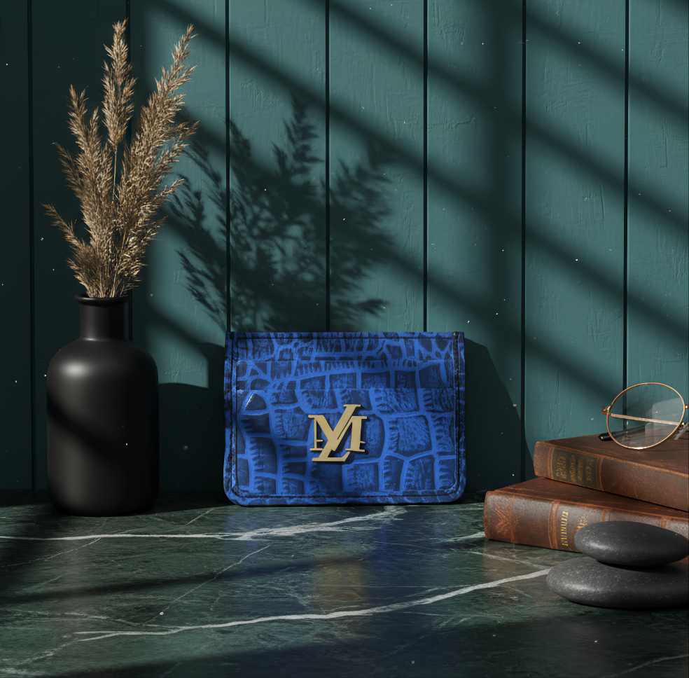Sky blue with Black Wax Crocodile Card Holder