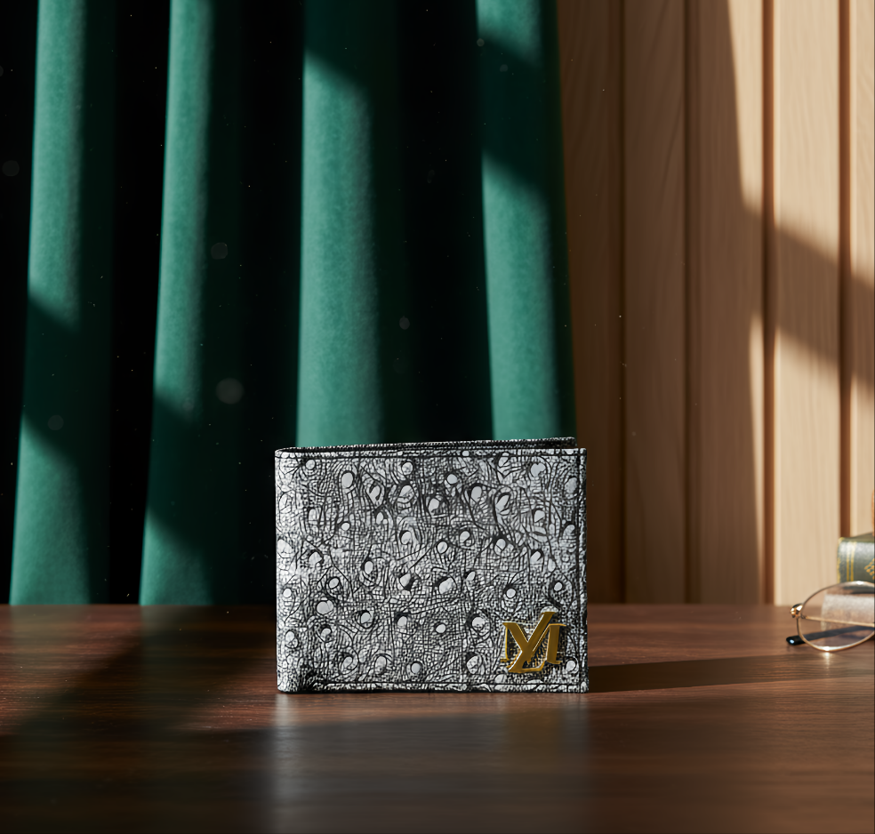 Ostrich Bi-Fold coin pocket White with black wallet