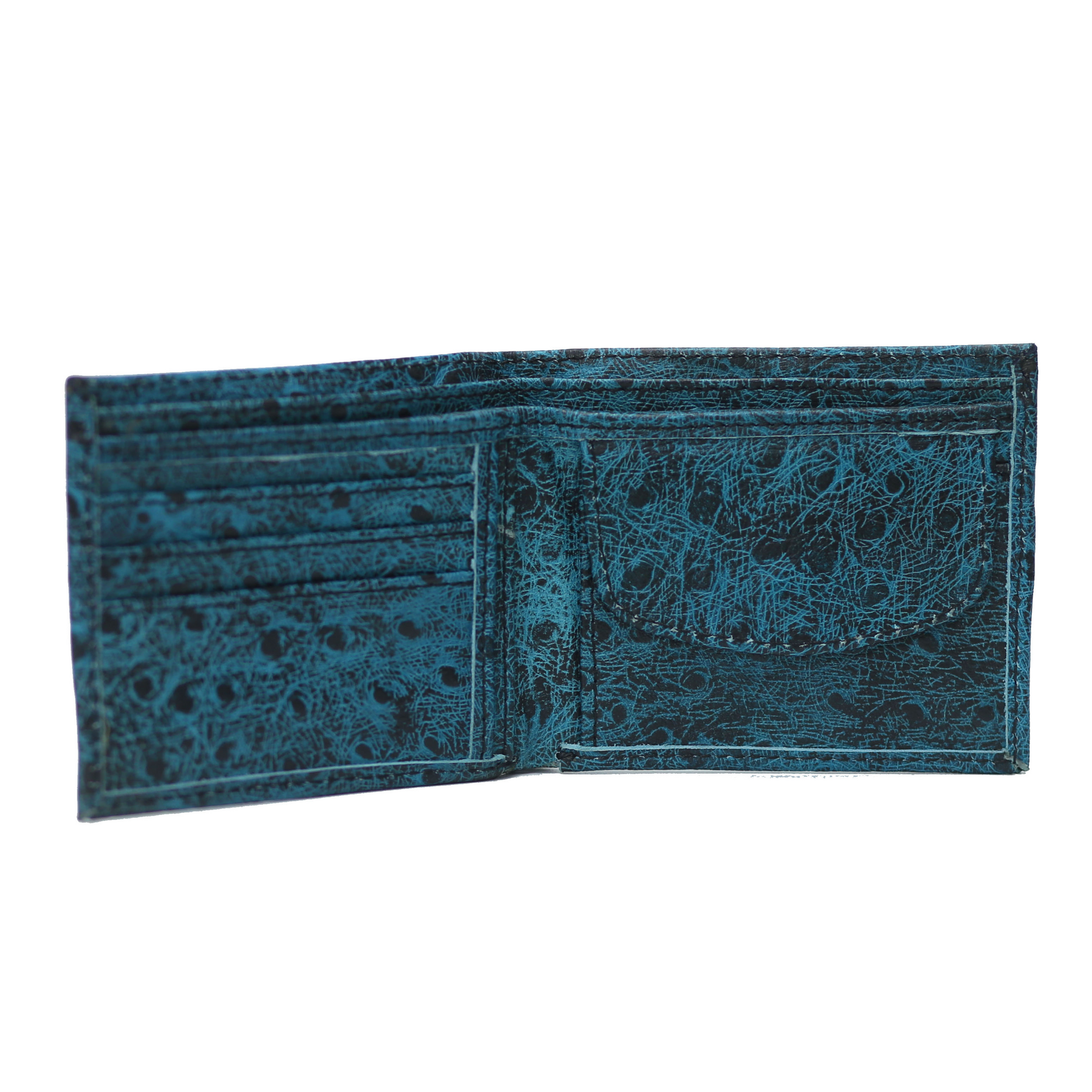 Ostrich Bi-Fold Coin Pocket ferozi with Black Wallet