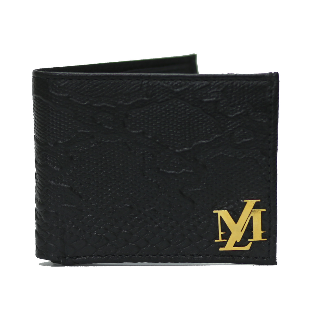 Python Bi-Fold Coin Pocket Black Wallet