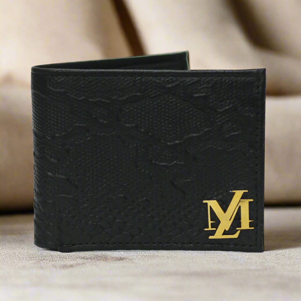 Python Bi-Fold Coin Pocket Black Wallet