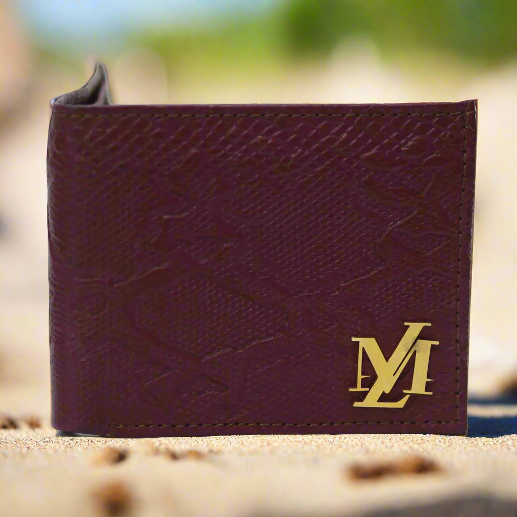 Python Bi-Fold Coin Pocket Plain Maroon Wallet