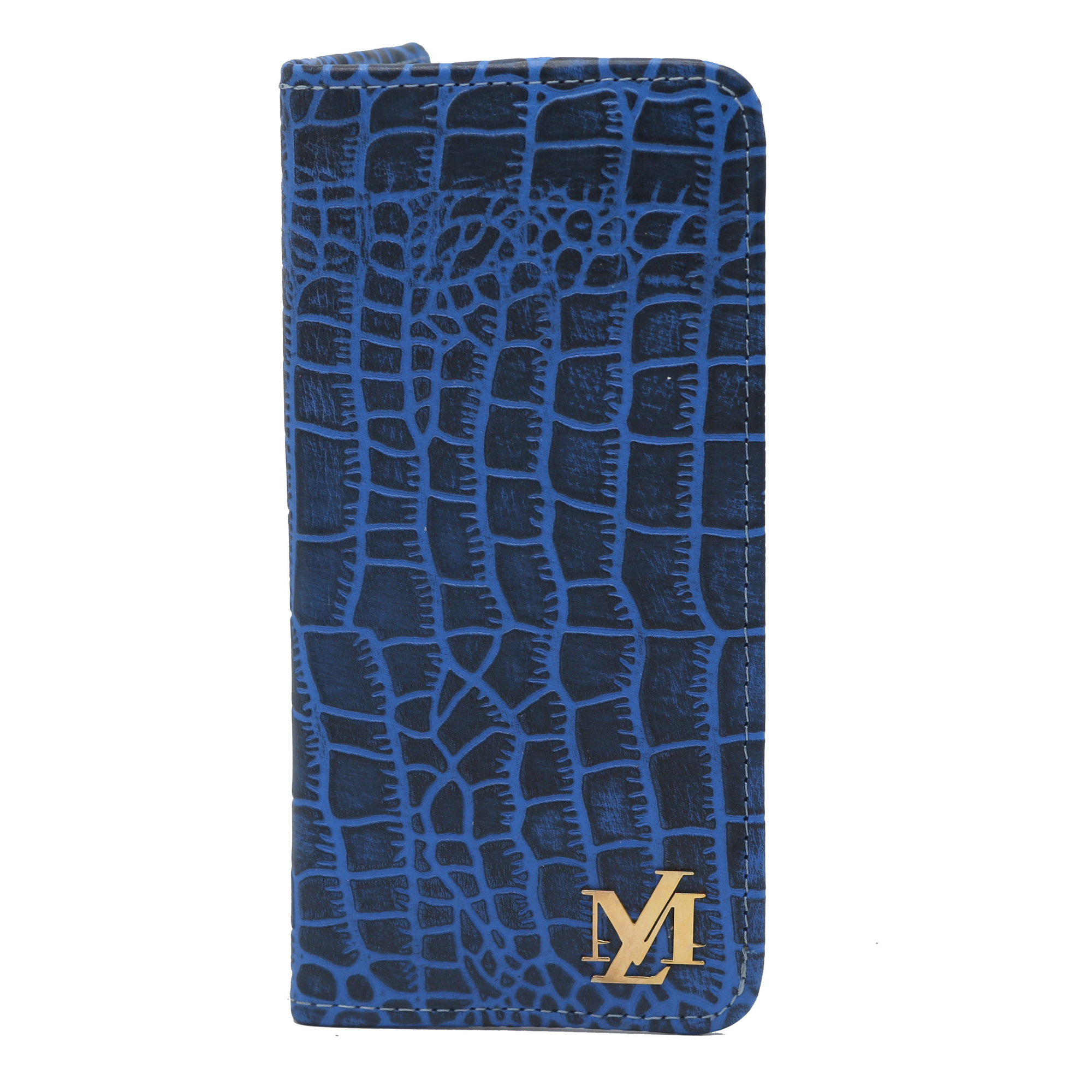 Sky Blue and Black Waxed Crocodile Wallet