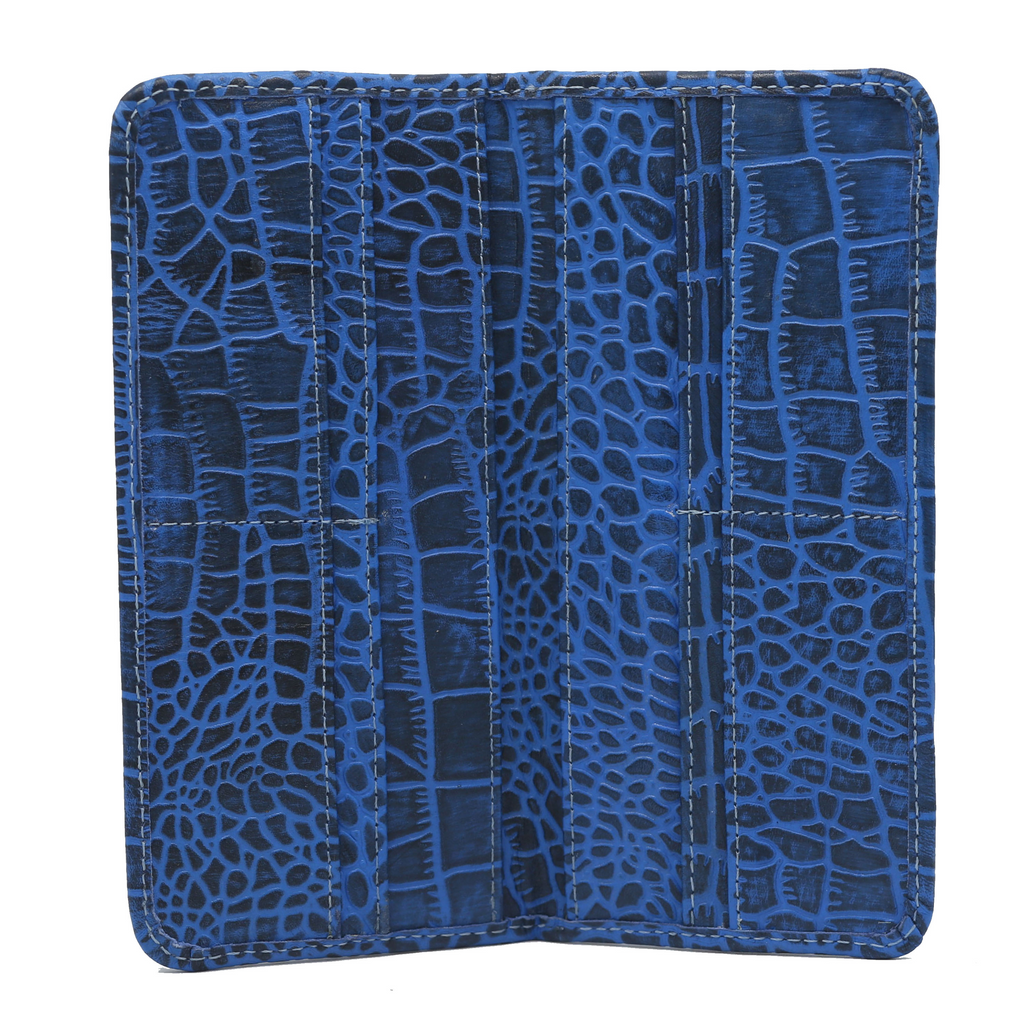 Sky Blue and Black Waxed Crocodile Wallet
