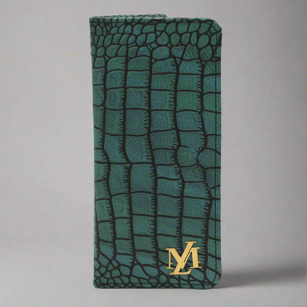 Turquoise and Black Waxed Crocodile