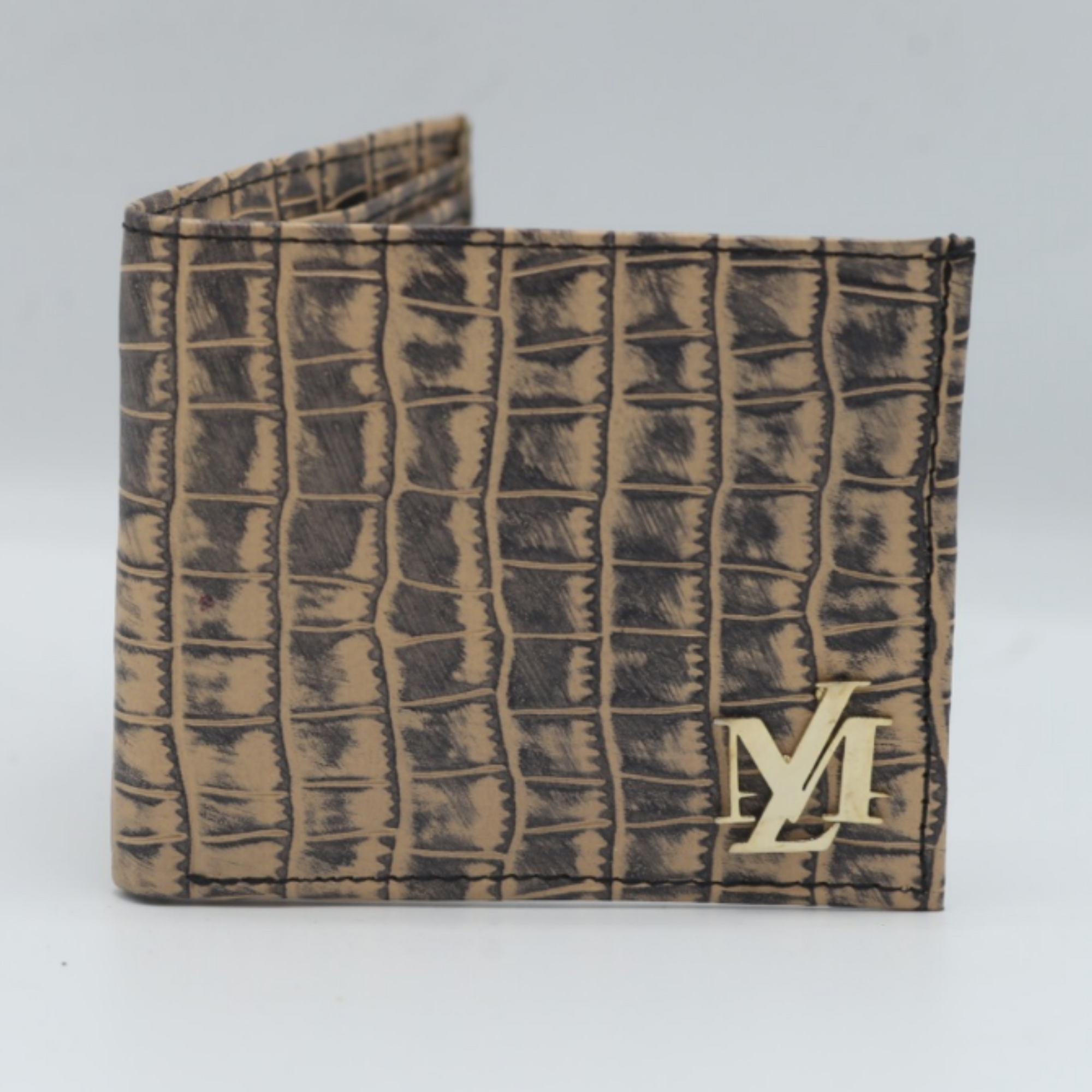 Crocodile Bi-fold Beige with Black waxed