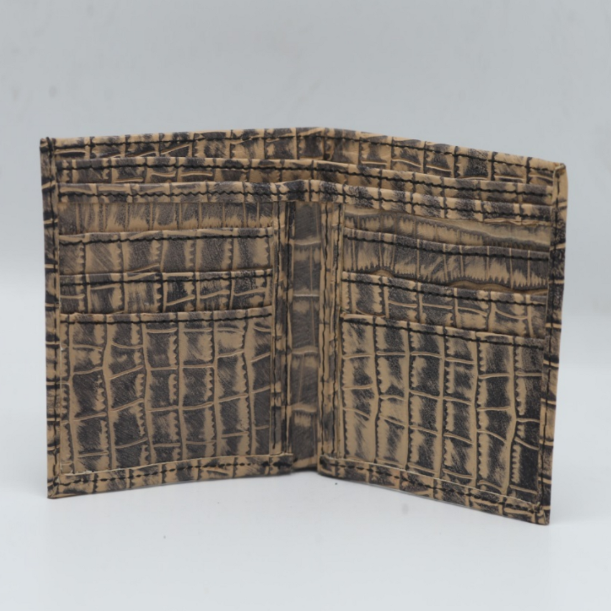 Crocodile Bi-fold Beige with Black waxed