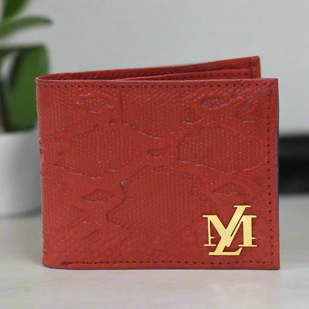 Red Python Bi-Fold Coin Pocket Plain Red