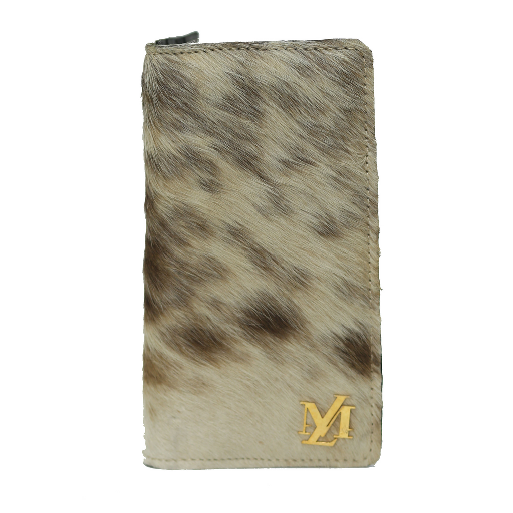 White & Brown Hair-On zipper Wallet