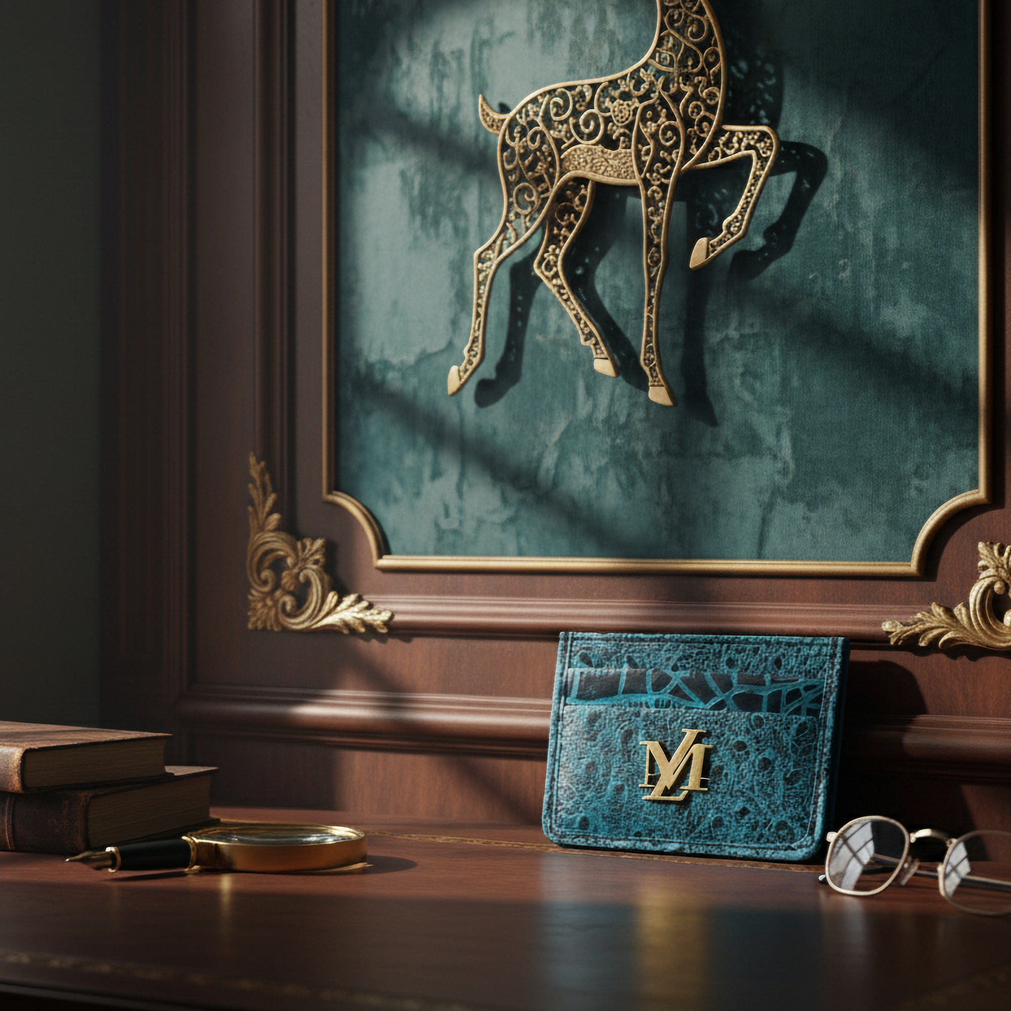 Blue with Black Waxed Ostrich Card Holder