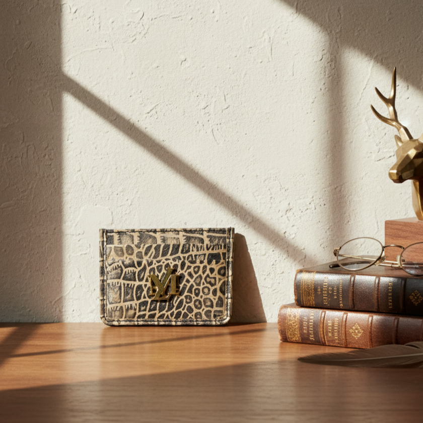 Beige with Black Waxed Crocodile Card Holder