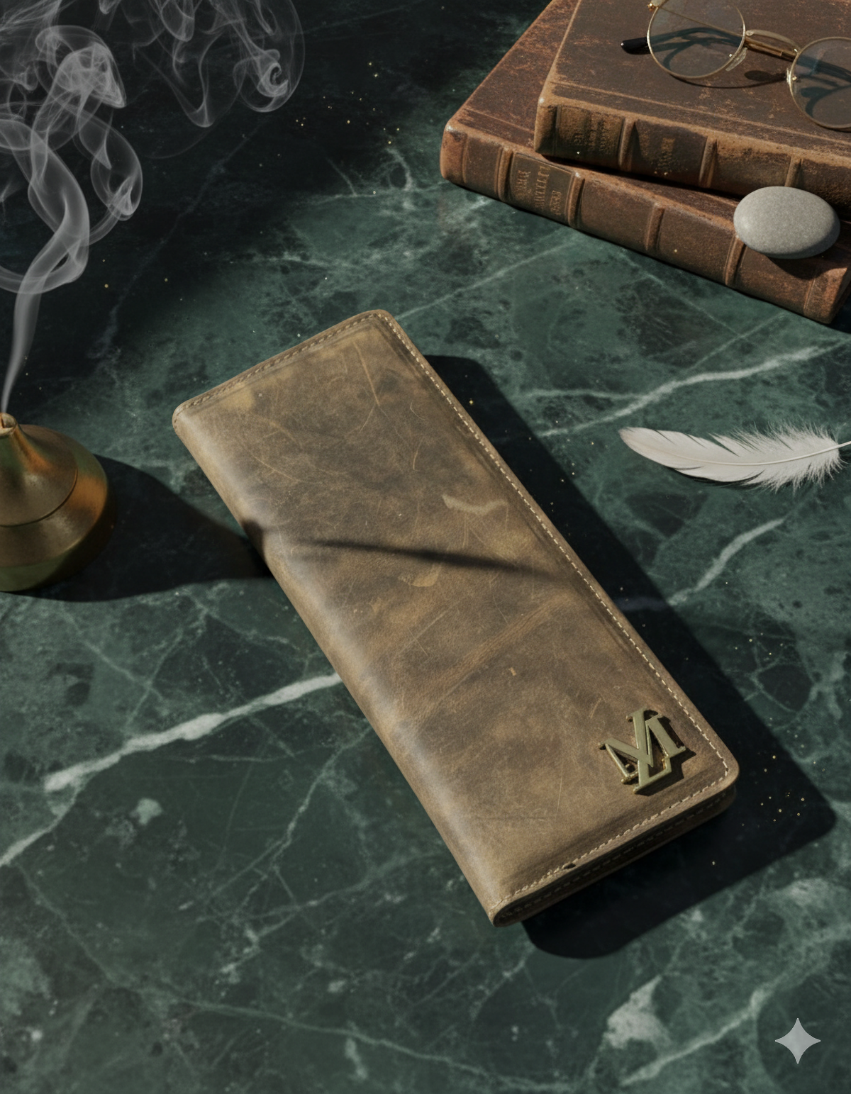 Green Cheque book + Card combo Leather wallet