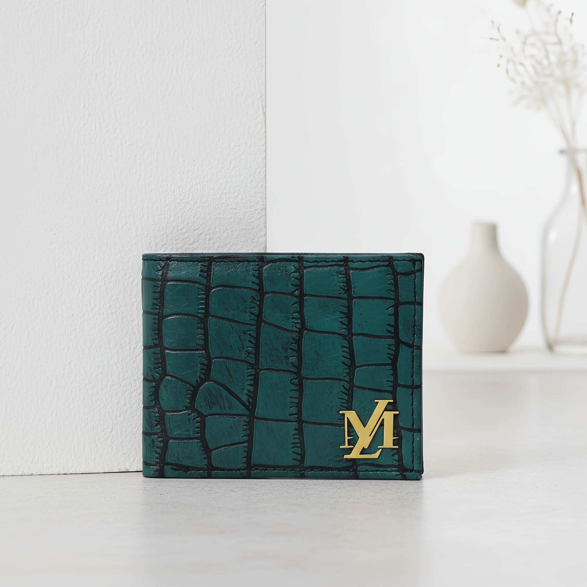 Crocodile Bi-Fold coin pocket Ferozi with Black Wallet