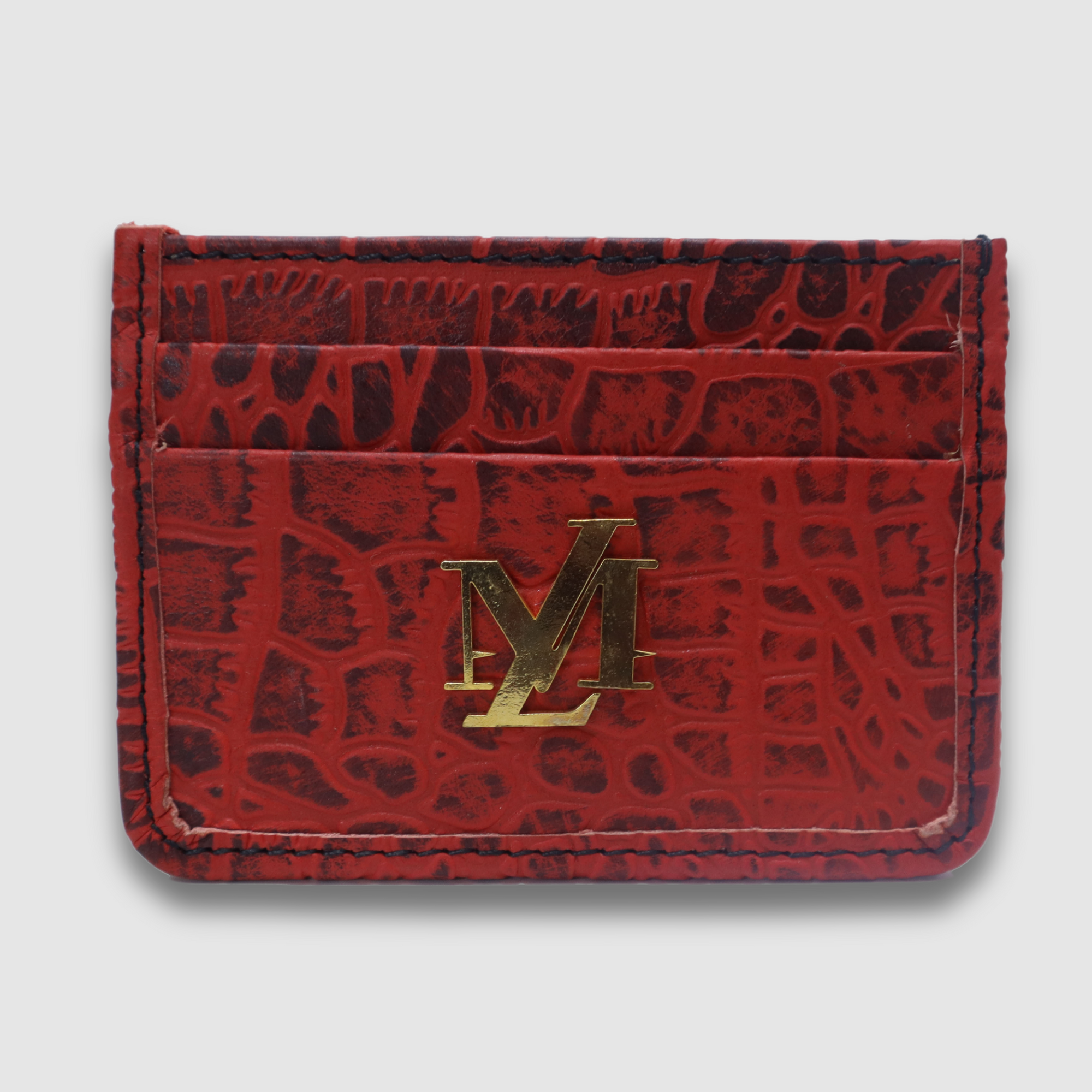 Red with Black Waxed Crocodile Card Holder