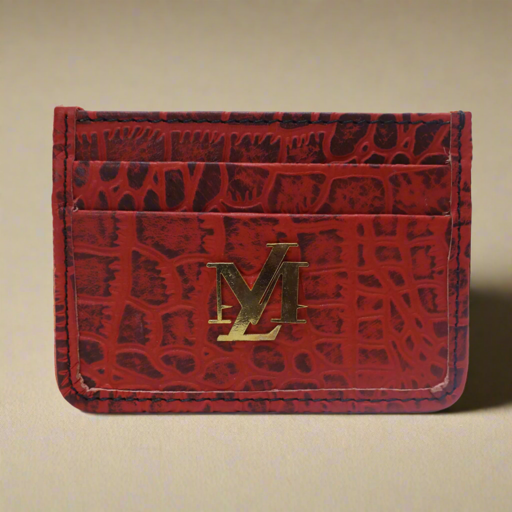 Red with Black Waxed Crocodile Card Holder