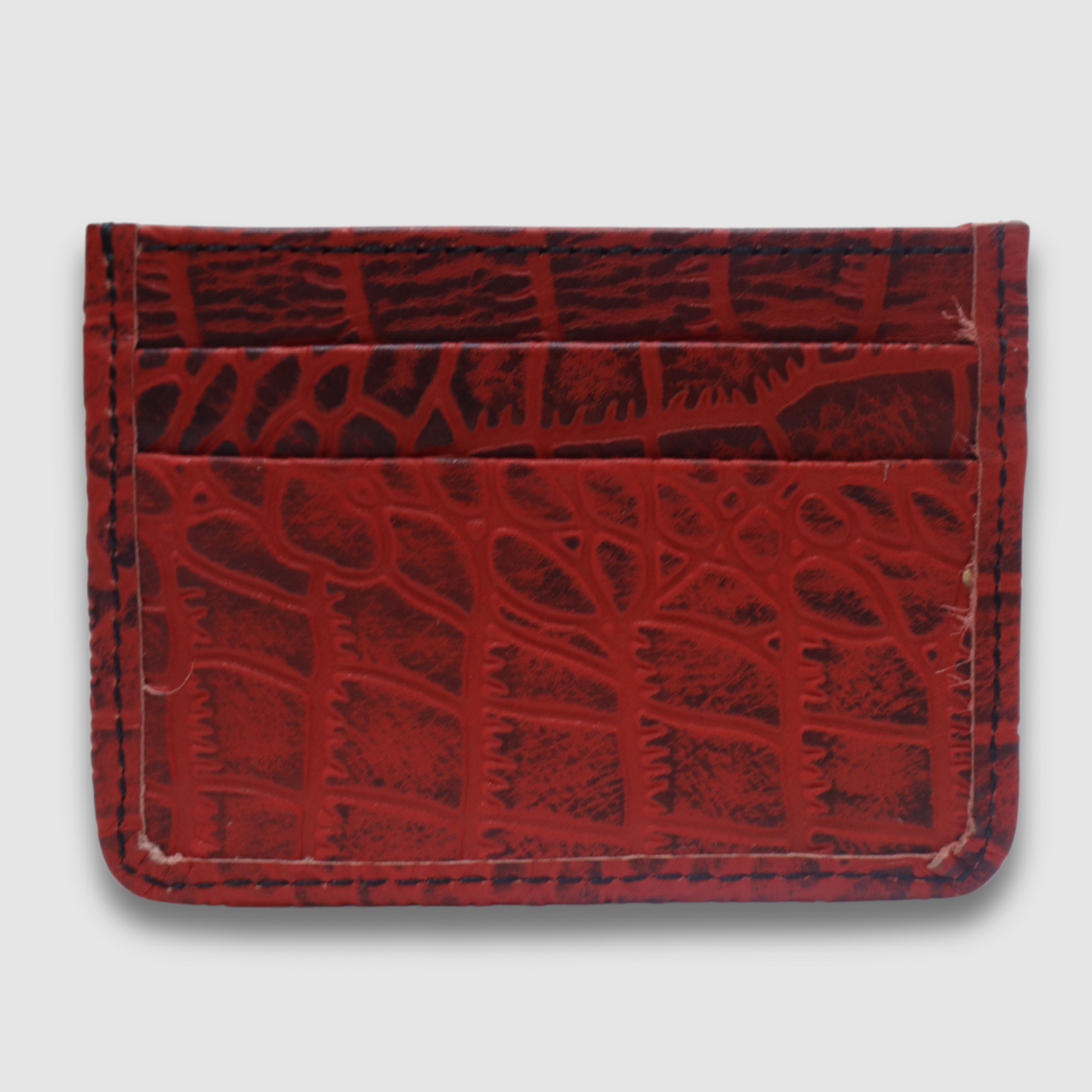 Red with Black Waxed Crocodile Card Holder