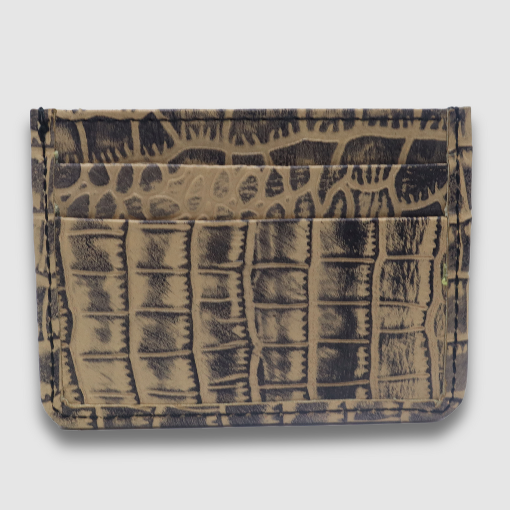 Beige with Black Waxed Crocodile Card Holder
