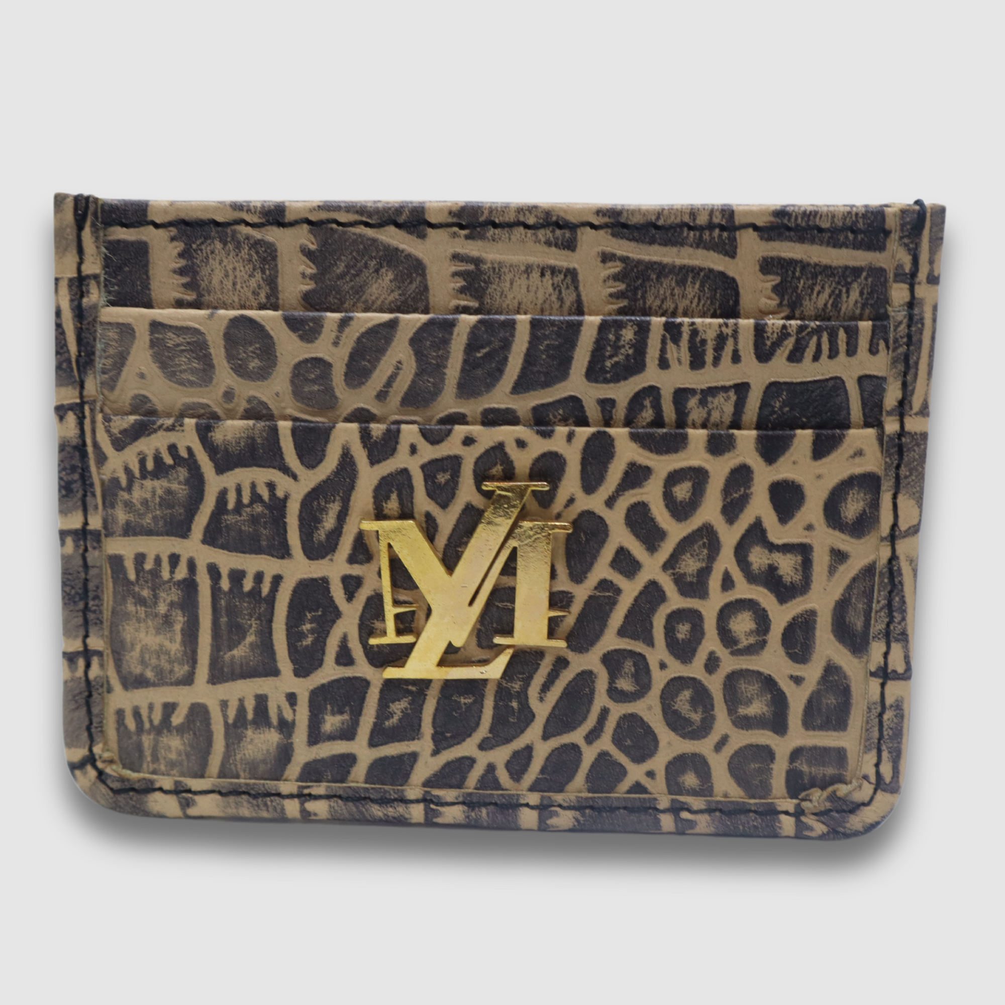 Beige with Black Waxed Crocodile Card Holder