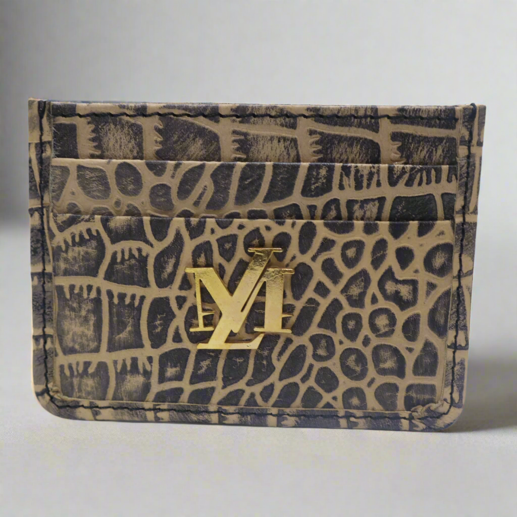 Beige with Black Waxed Crocodile Card Holder