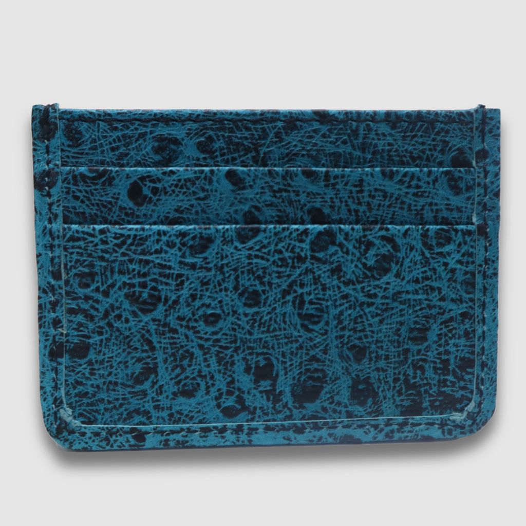 Blue with Black Waxed Ostrich Card Holder