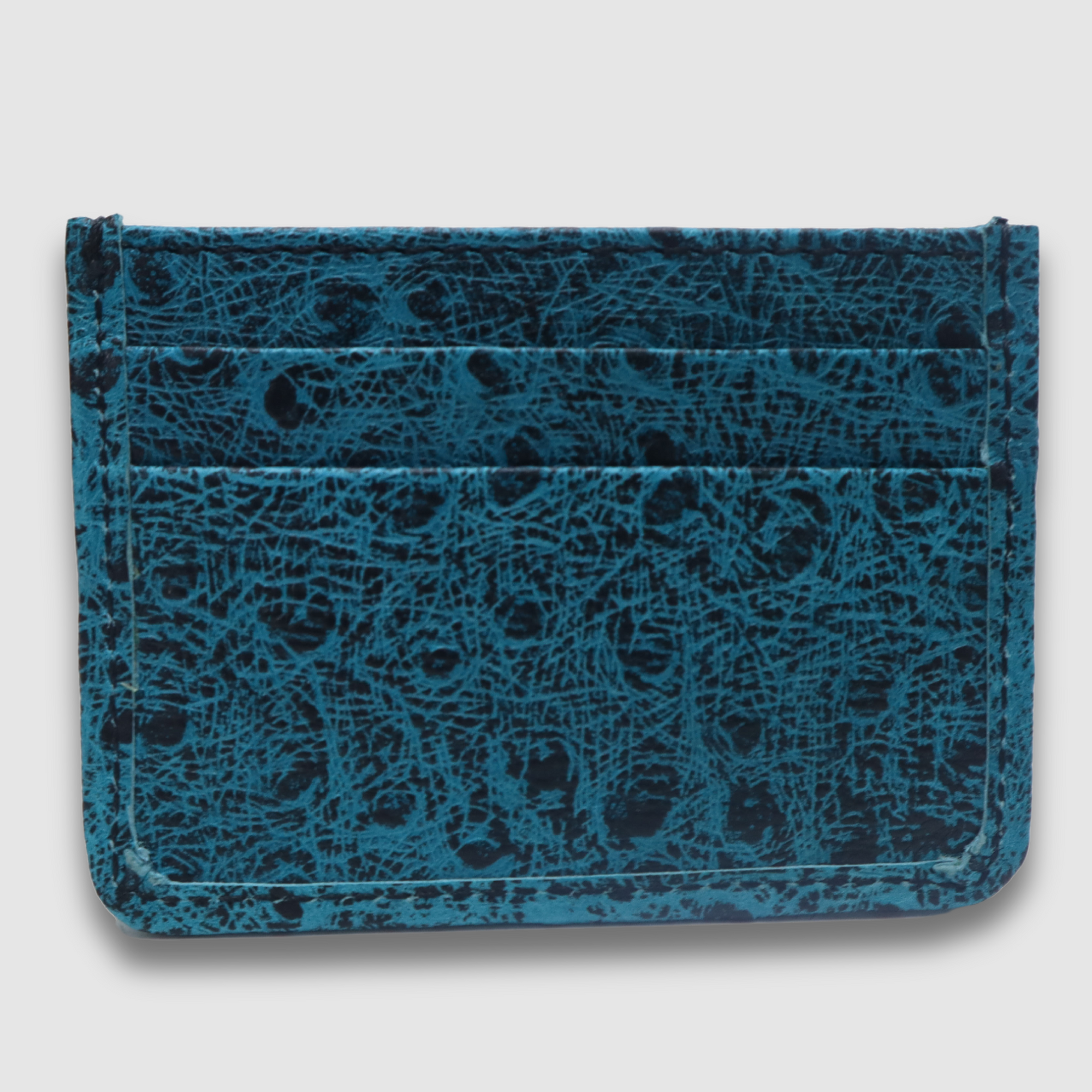 Blue with Black Waxed Ostrich Card Holder