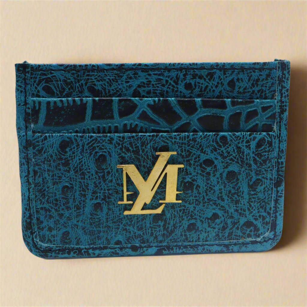 Blue with Black Waxed Ostrich Card Holder