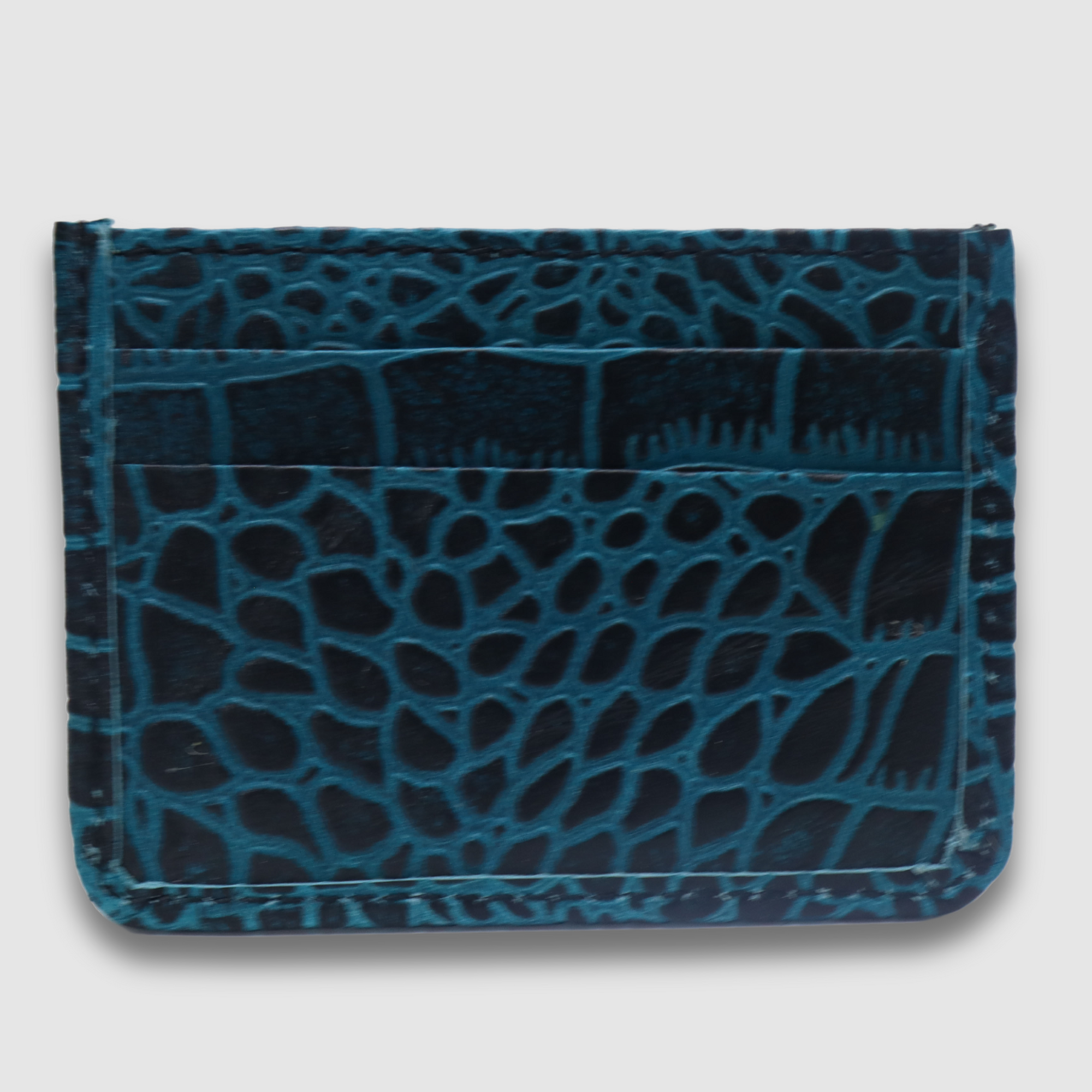Blue with Black Waxed Crocodile Card Holder