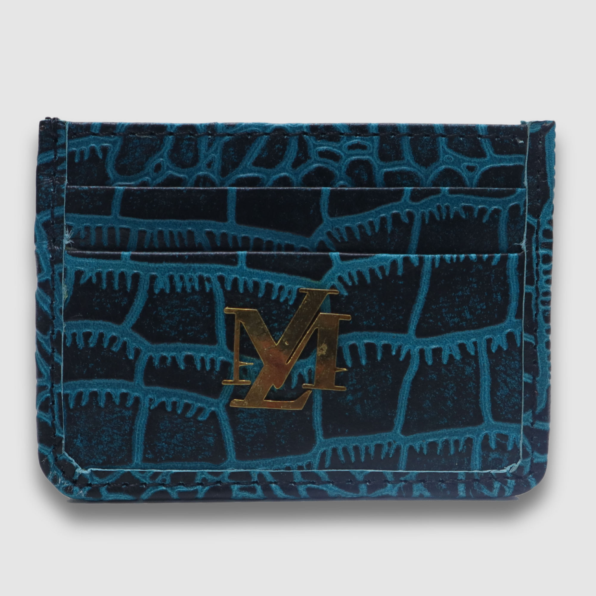 Blue with Black Waxed Crocodile Card Holder