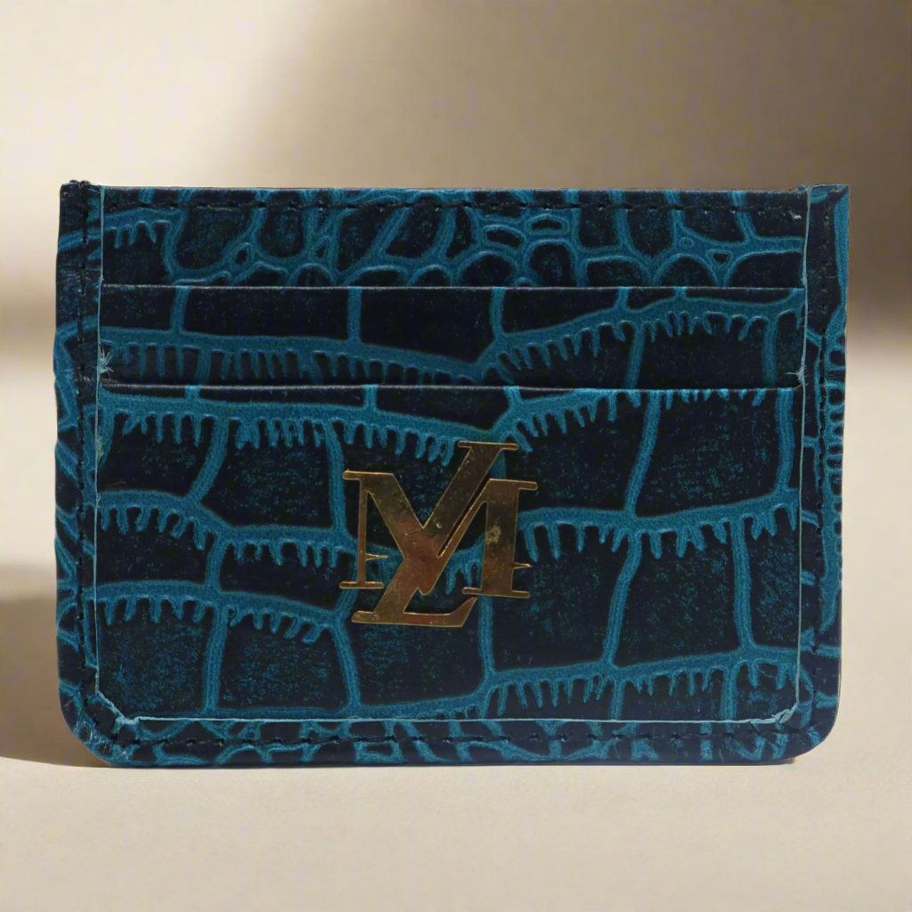 Blue with Black Waxed Crocodile Card Holder
