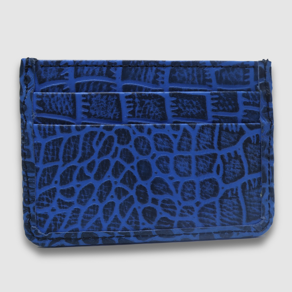 Sky blue with Black Wax Crocodile Card Holder